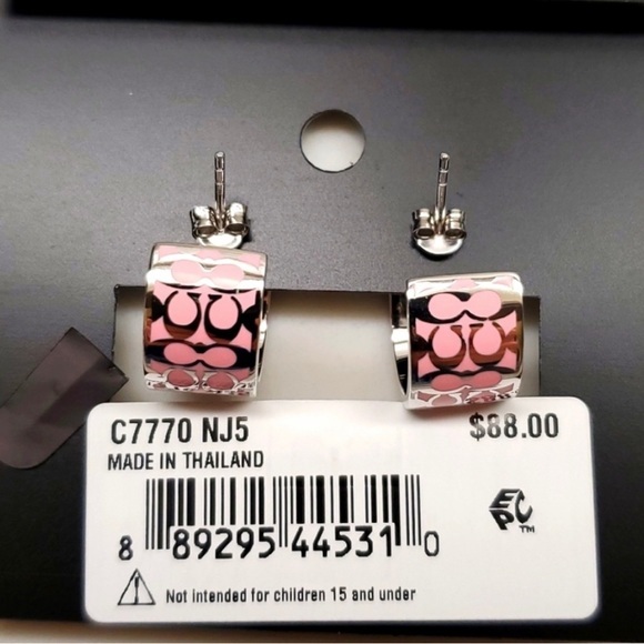 NWT Pink Coach Signature C Huggie Earrings - Picture 3 of 9